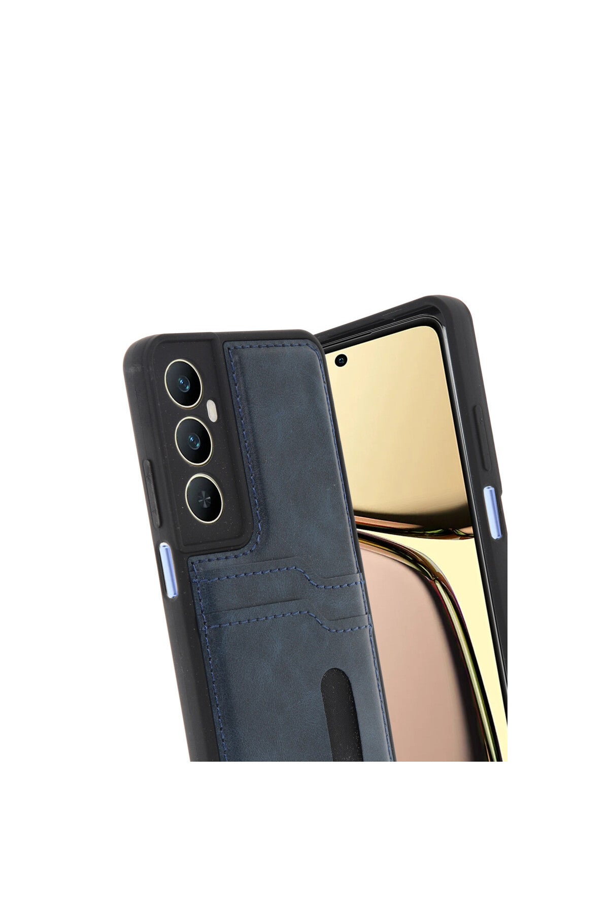 Realme C65 Uyumlu Sara Kartvizitli Deri Kılıf - Lacivert