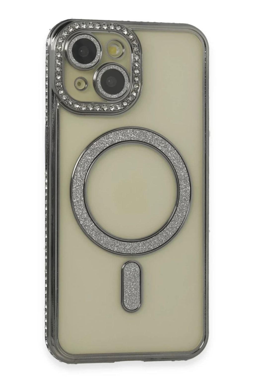 Apple iPhone 14 Uyumlu Kılıf Joke Simli Magneticsafe Kılıf - Gri