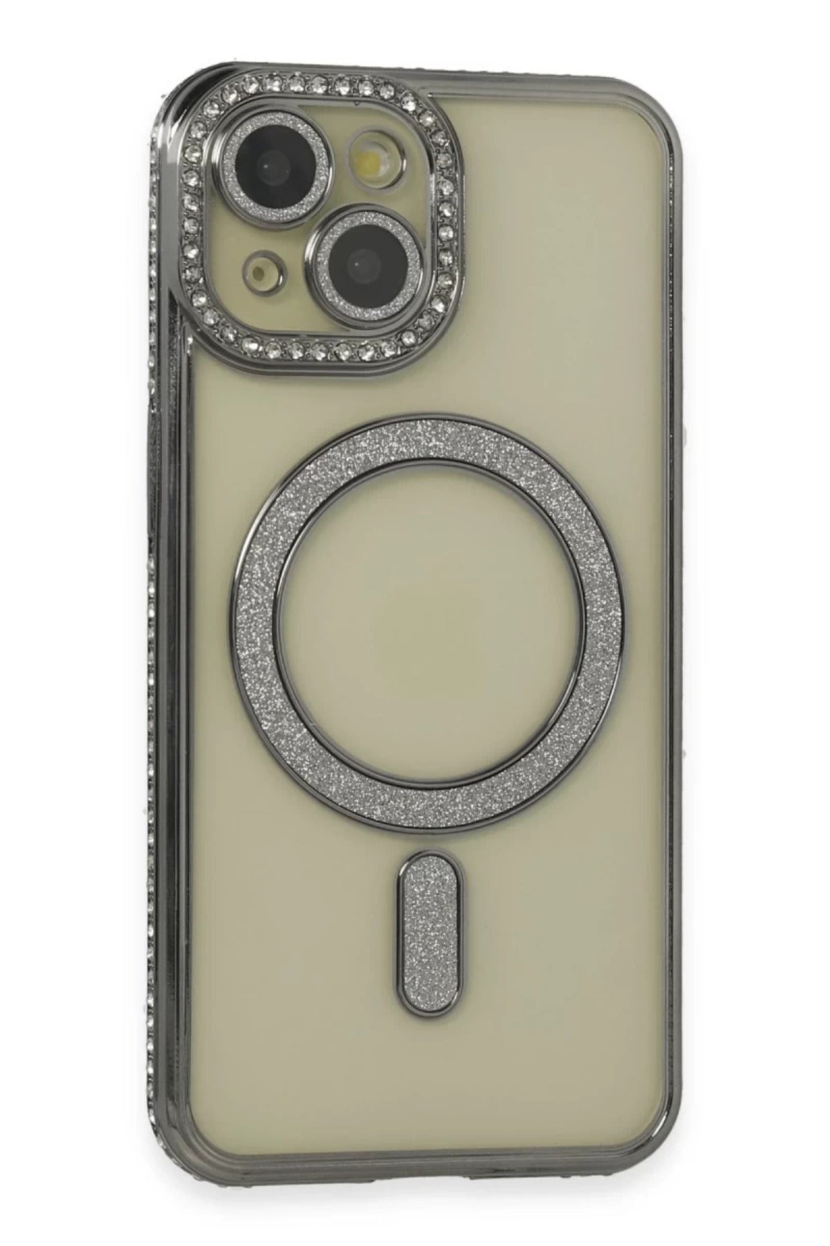 Apple iPhone 14 Uyumlu Kılıf Joke Simli Magneticsafe Kılıf - Gri