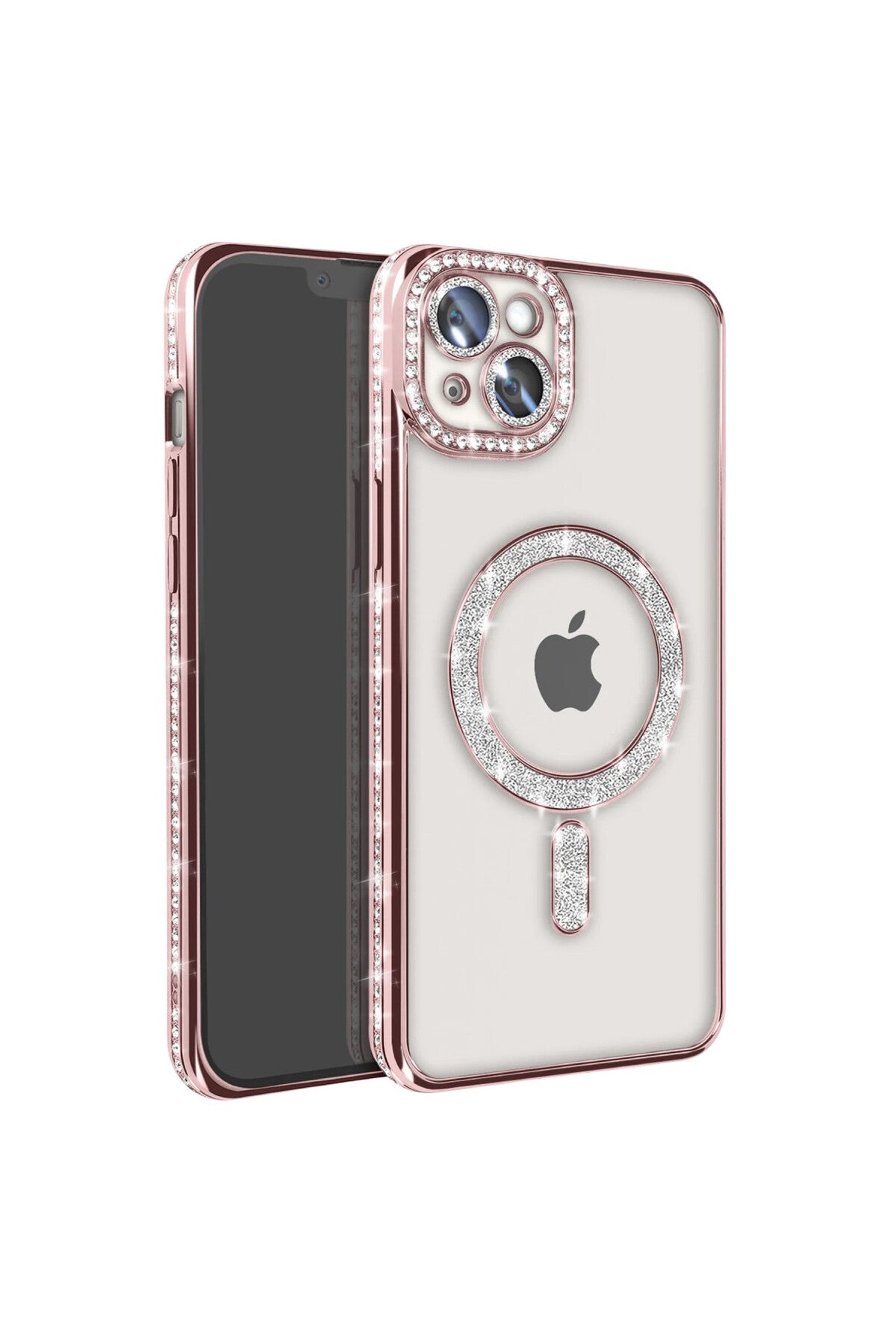 Apple iPhone 15 Uyumlu Kılıf Joke Simli Magneticsafe Kılıf - Pembe