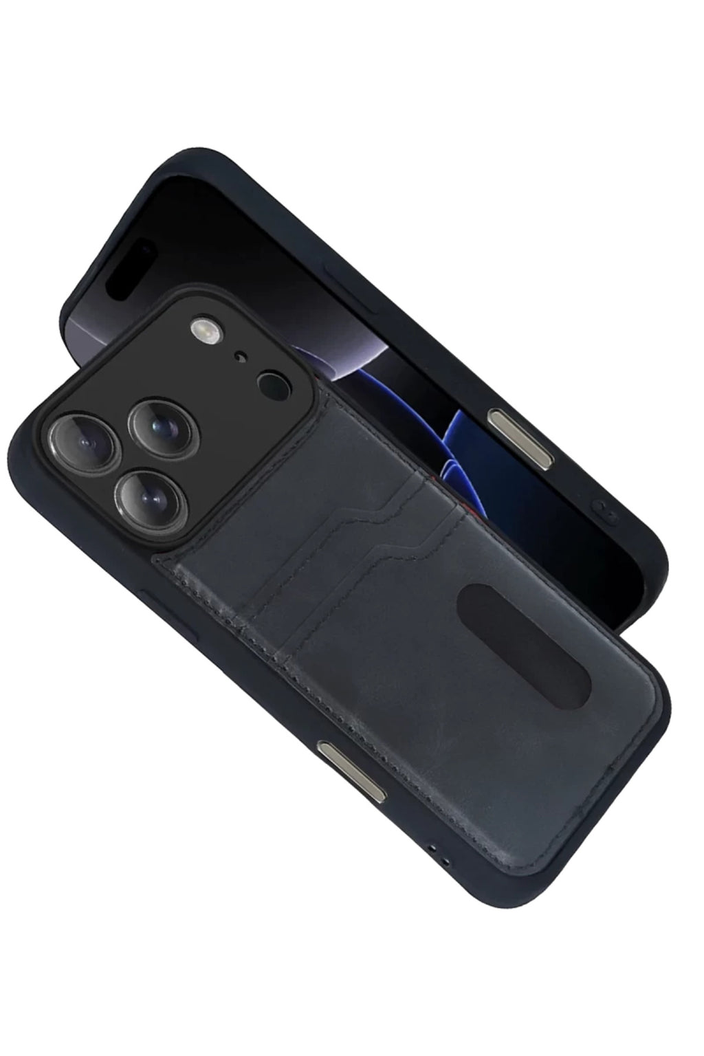 Apple iPhone 17 Pro Uyumlu Sara Kartvizitli Deri Kılıf - Siyah