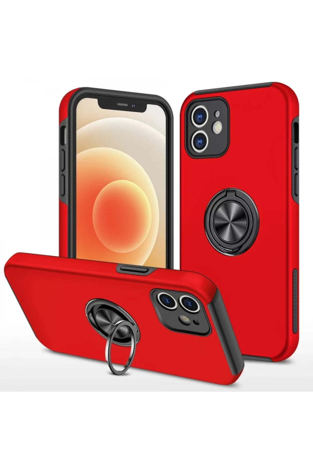 Apple iPhone 12 Mini Uyumlu Kılıf Elit Yüzüklü Kapak - Kırmızı