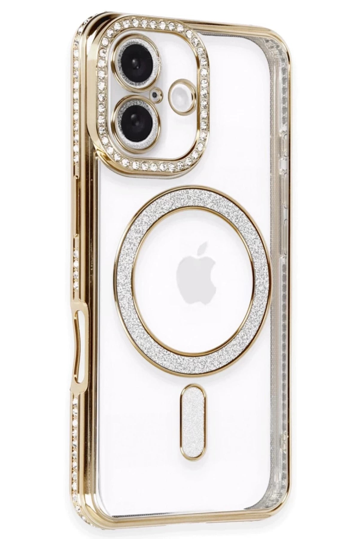 Apple iPhone 16 Uyumlu Kılıf Joke Simli Magneticsafe Kılıf - Gold