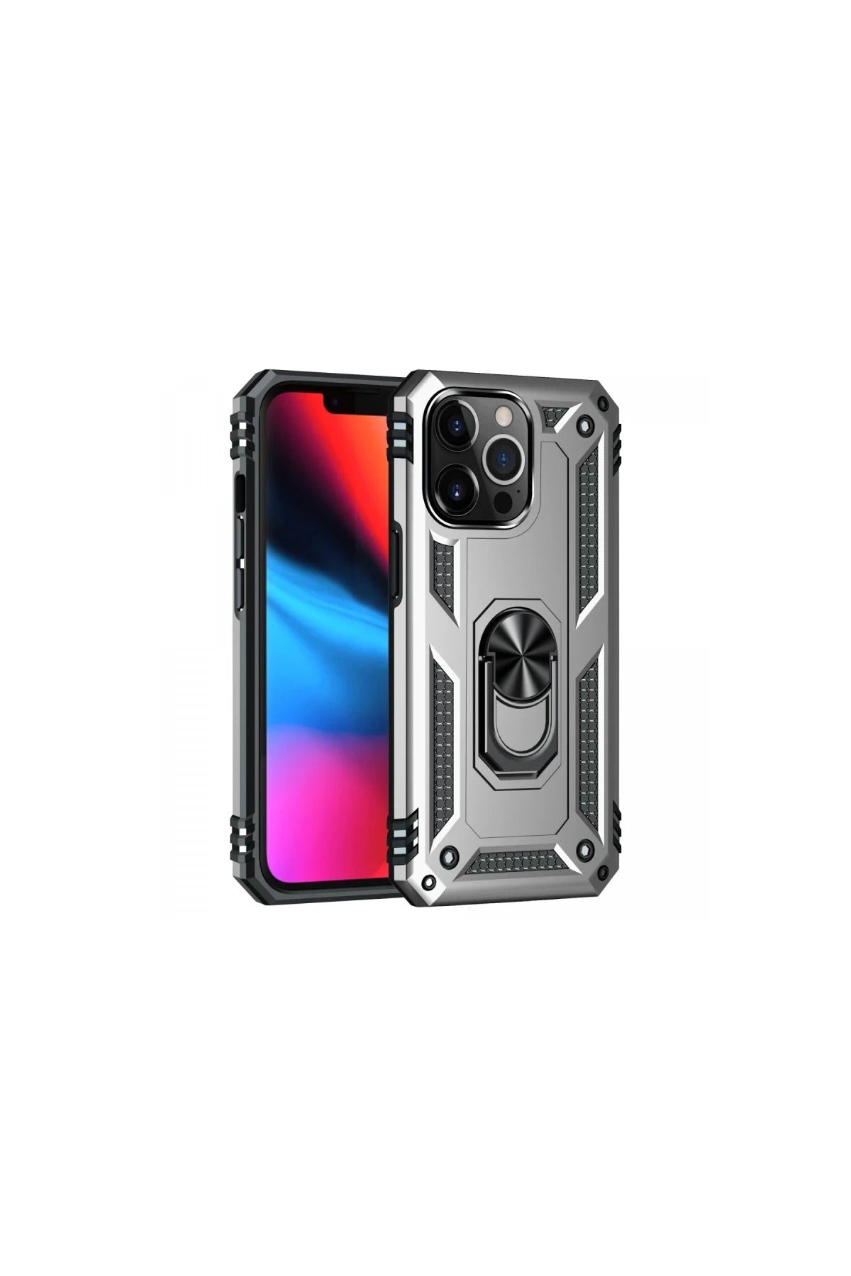 Apple iPhone 14 Pro Uyumlu Kılıf Sofya Yüzüklü Silikon Kapak - Gümüş