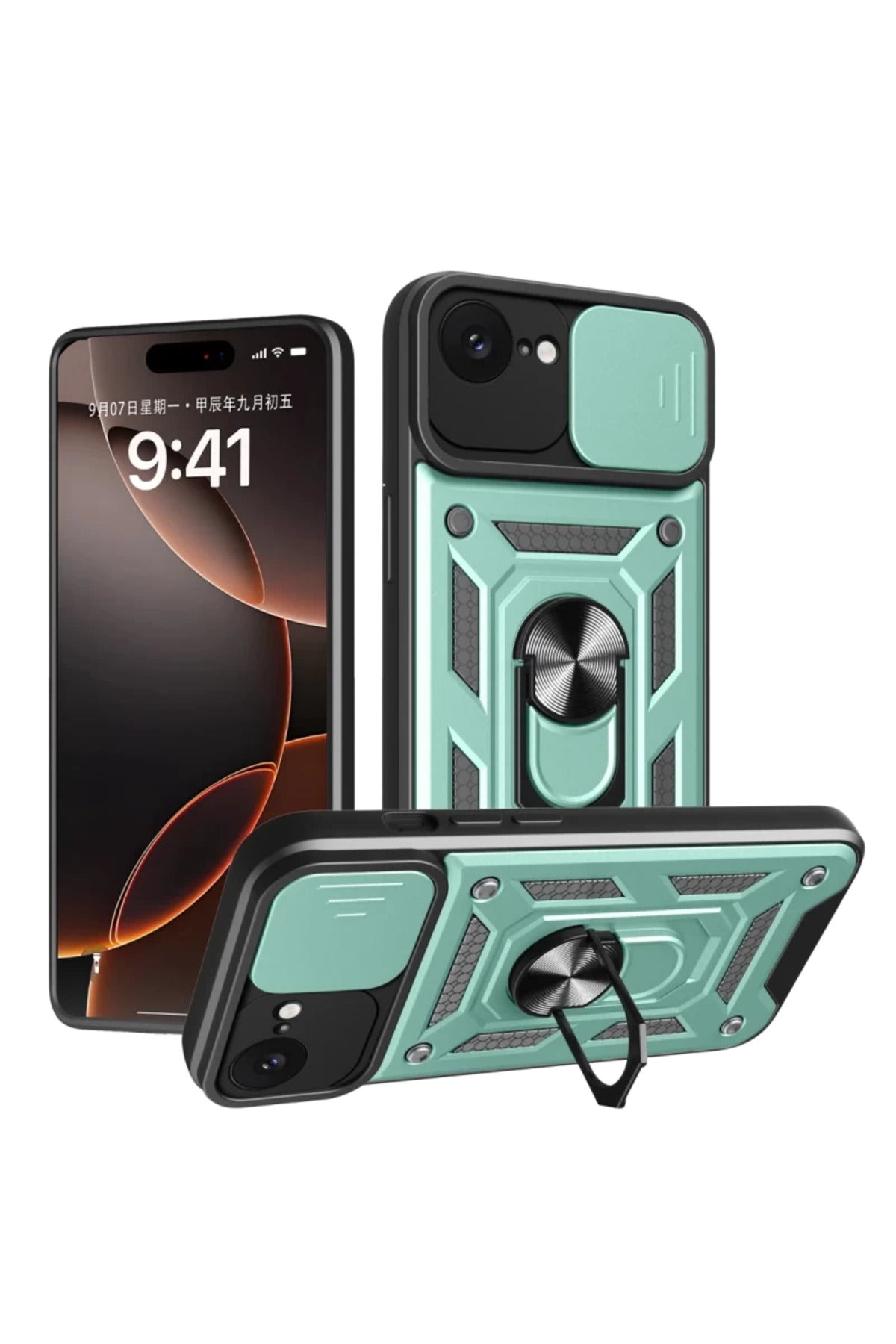Apple iPhone 16E Uyumlu Kılıf Pars Lens Yüzüklü Silikon - Yeşil