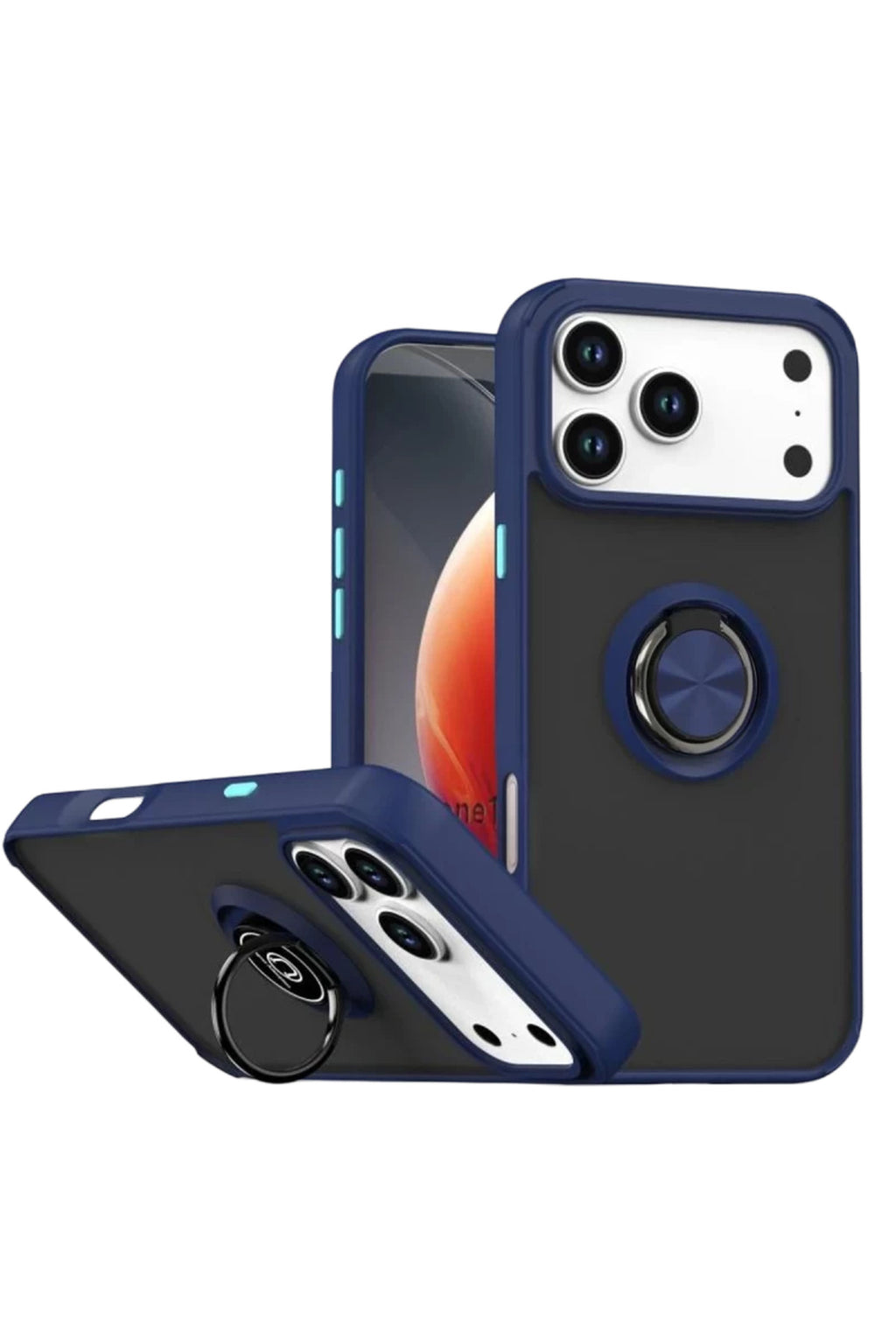 Apple iPhone 17 Pro Uyumlu Montreal Yüzüklü Silikon Kapak - Lacivert