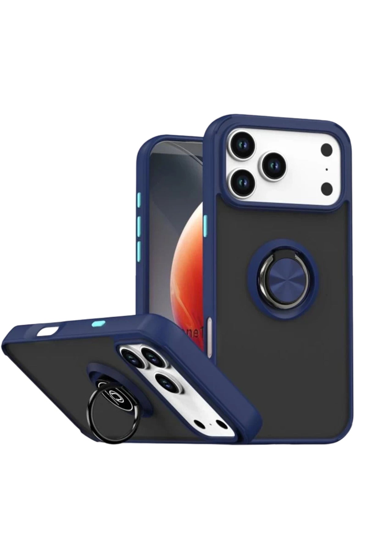 Apple iPhone 17 Pro Uyumlu Montreal Yüzüklü Silikon Kapak - Lacivert