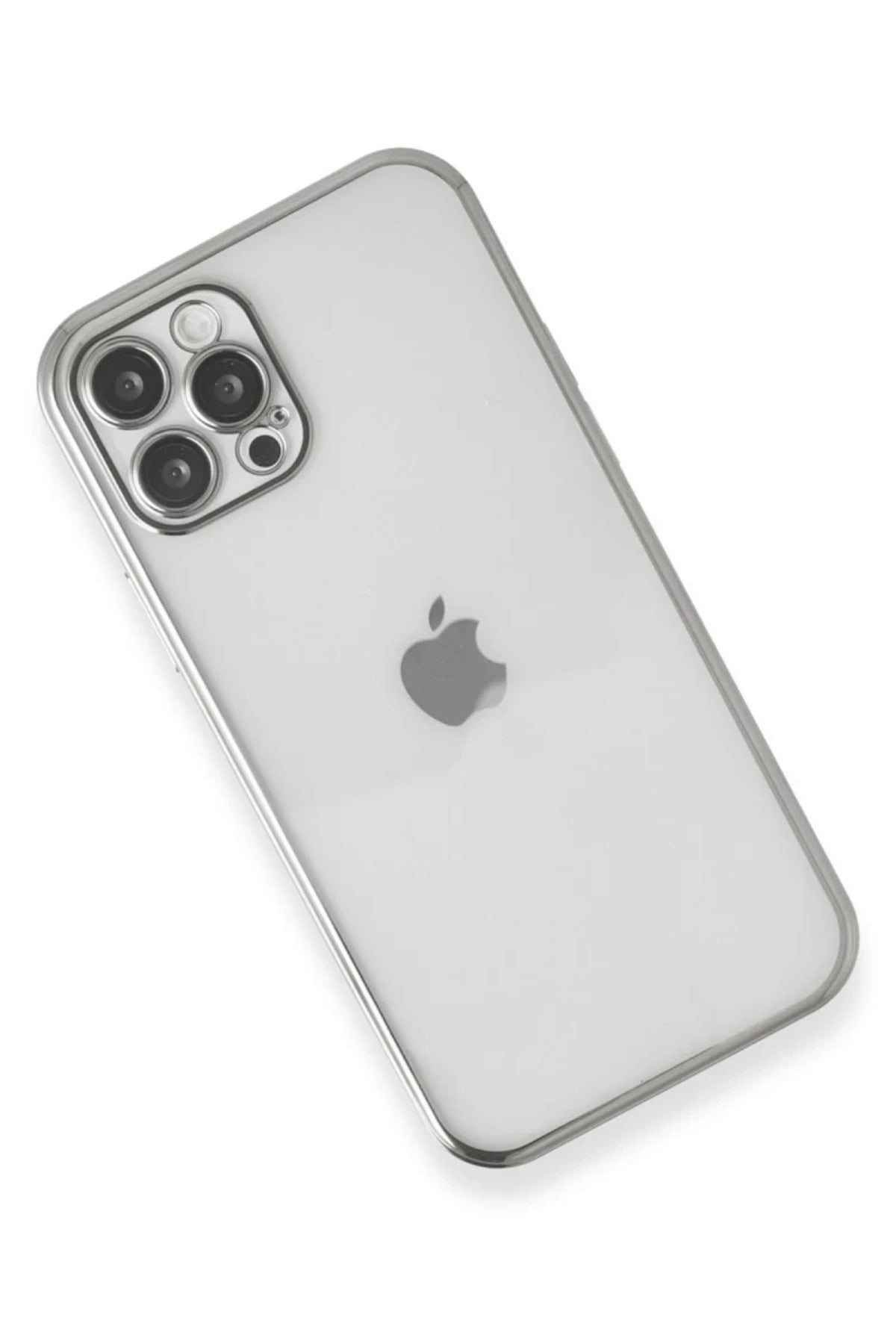 Apple iPhone 12 Pro Max Uyumlu Kılıf Lensli Silikon - Gümüş
