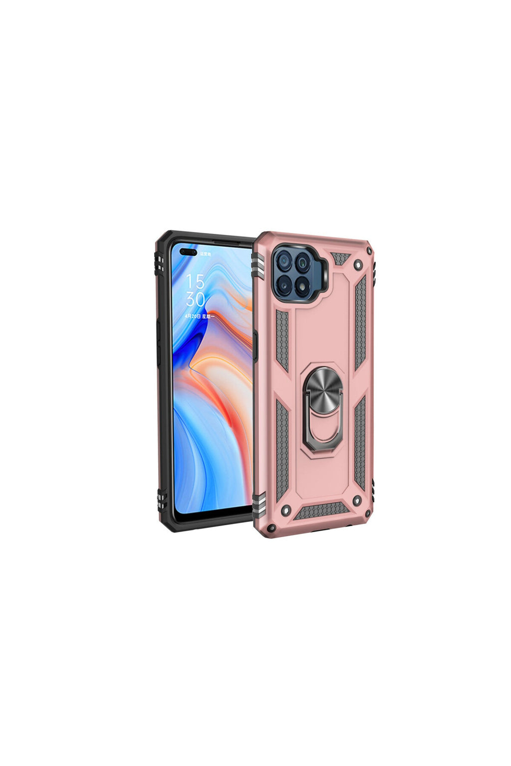 Oppo Reno 4 Lite Uyumlu Kılıf Sofya Yüzüklü Silikon Kapak - Rose