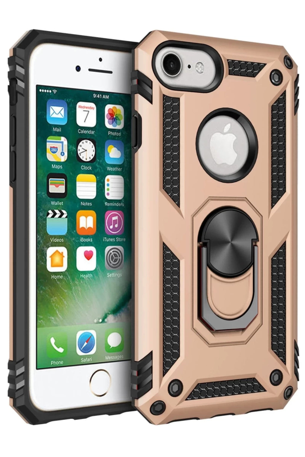 Apple iPhone 7 Uyumlu Kılıf Sofya Yüzüklü Silikon Kapak - Gold