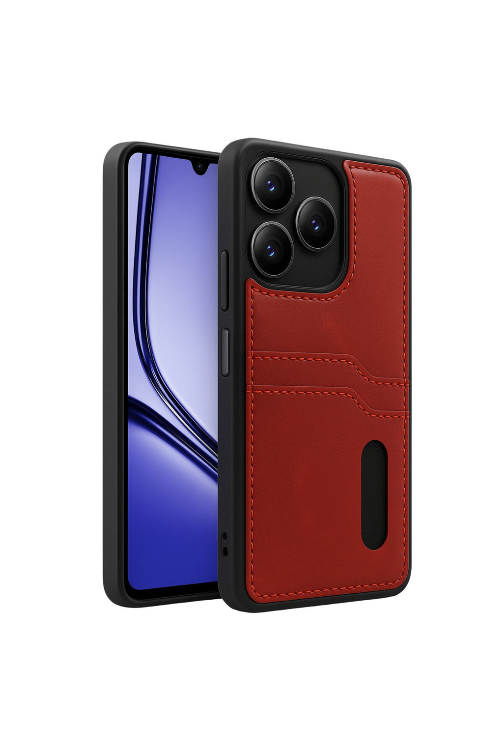 Realme Note 50 4G Uyumlu Kılıf Sara Kartvizitli Deri Kılıf - Kırmızı