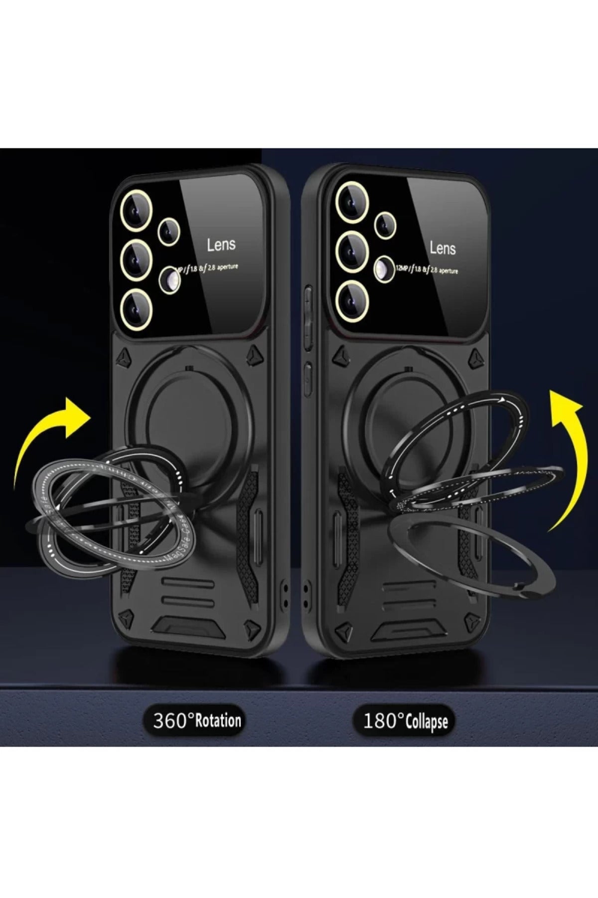 Samsung Galaxy S25 Ultra Uyumlu Kılıf Joy Lens Standlı Kapak - Koyu Yeşil