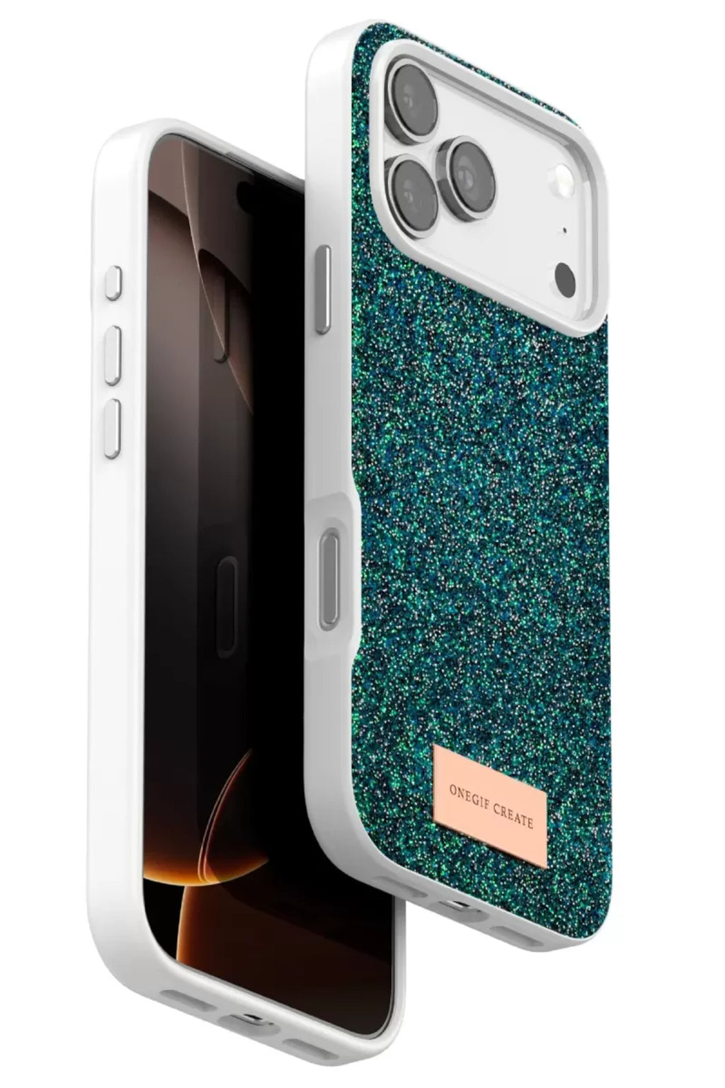 Onegif Apple iPhone 17 Pro Max Uyumlu Bright Simli Kapak - Koyu Yeşil