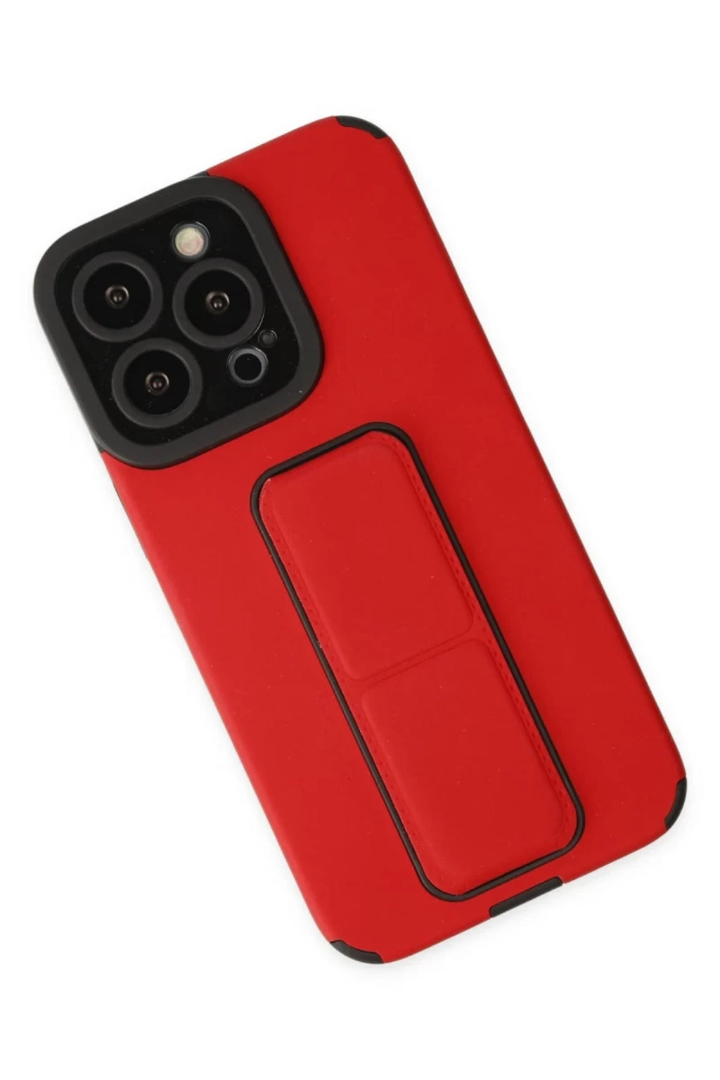 Apple iPhone 13 Pro Max Uyumlu Kılıf Mega Standlı Silikon - Kırmızı