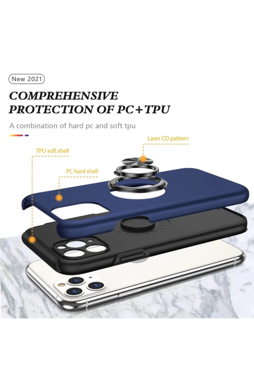 Apple iPhone 11 Pro Max Uyumlu Kılıf Elit Yüzüklü Kapak - Lacivert