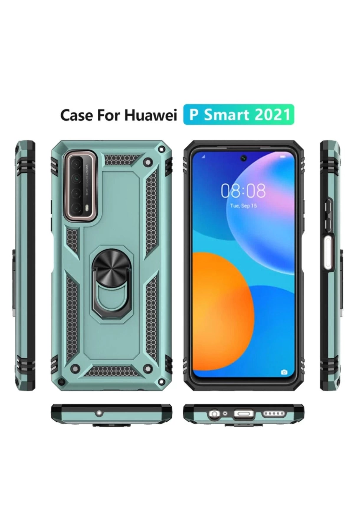 Huawei P Smart 2021 Kılıf Sofya Yüzüklü Silikon Kapak - Yeşil