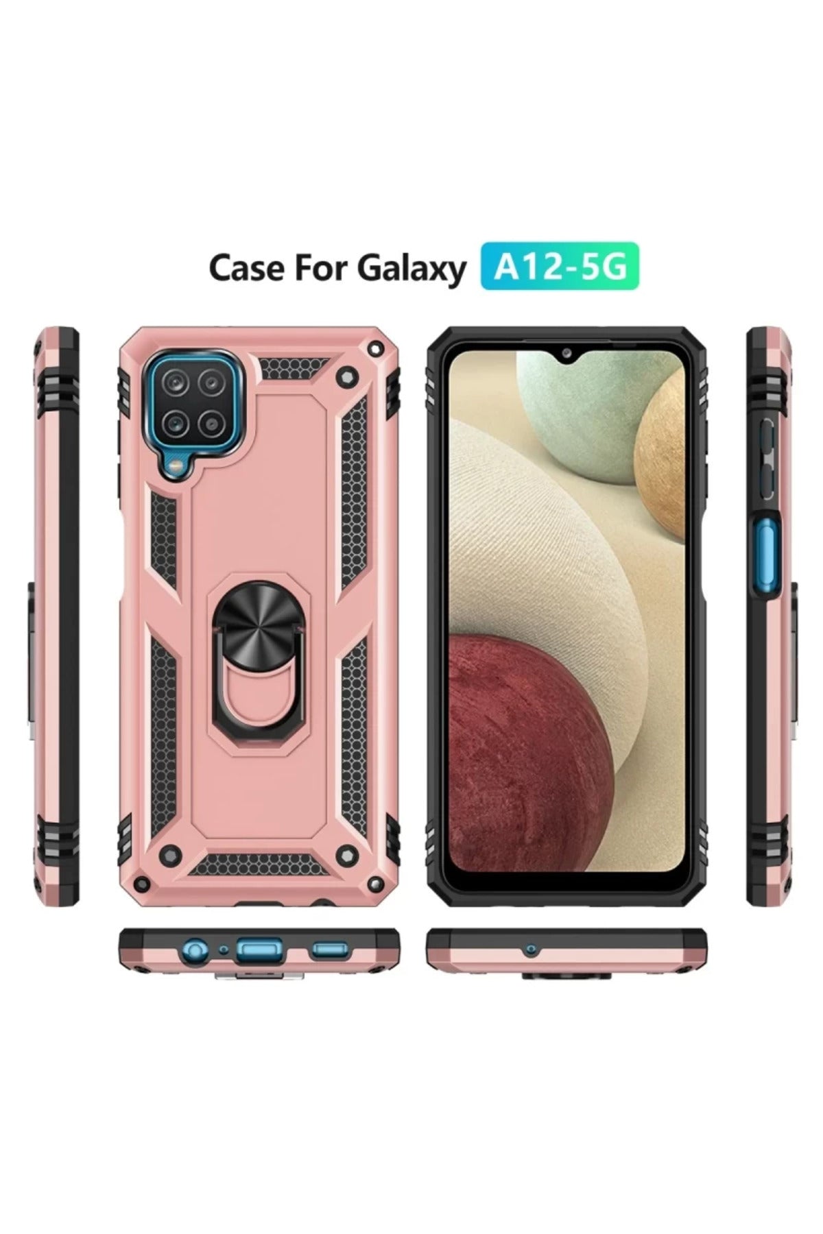 Samsung Galaxy A22 Uyumlu Kılıf Sofya Yüzüklü Silikon Kapak - Rose
