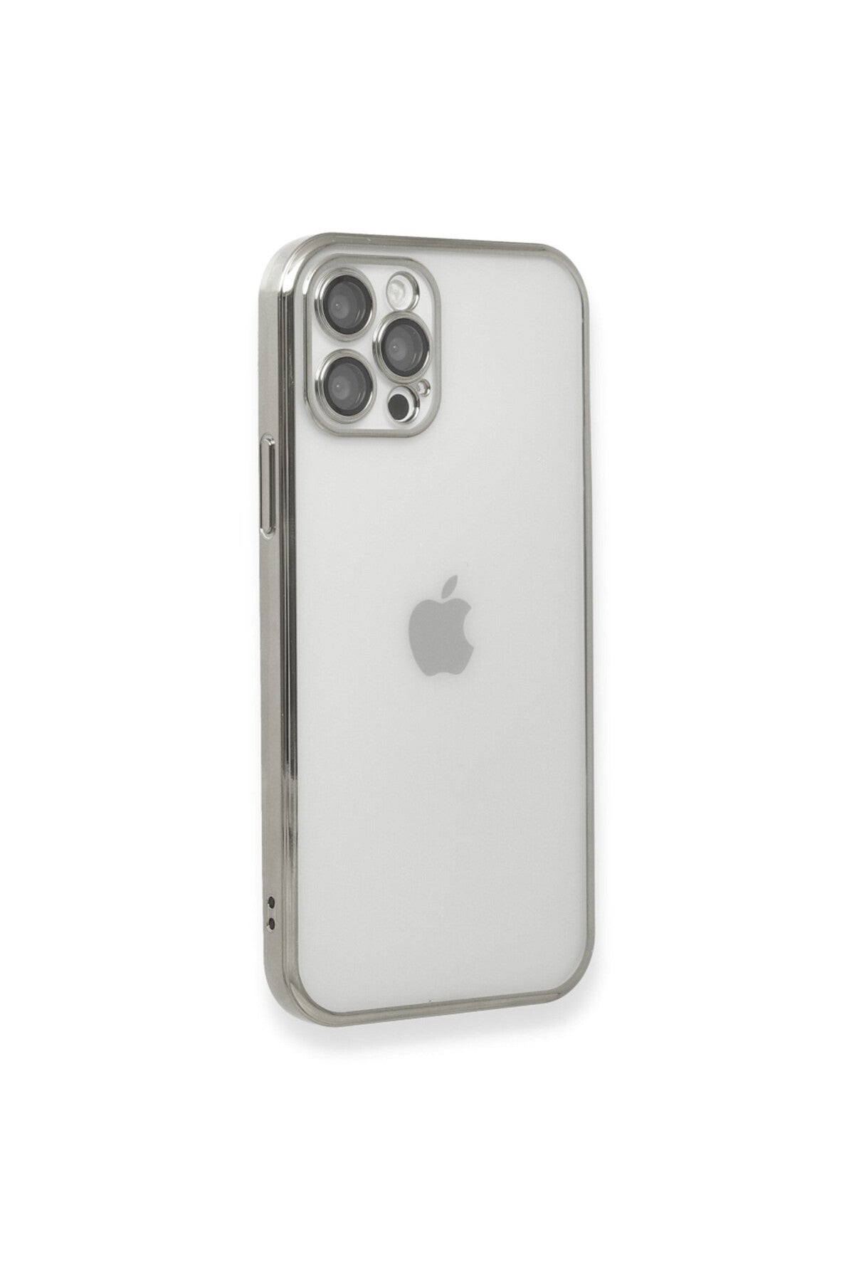 Apple iPhone 12 Pro Uyumlu Kılıf Lensli Silikon - Gümüş