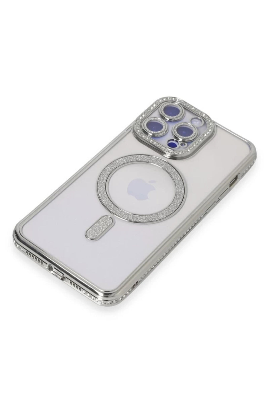 Apple iPhone 15 Pro Uyumlu Kılıf Joke Simli Magneticsafe Kılıf - Gümüş