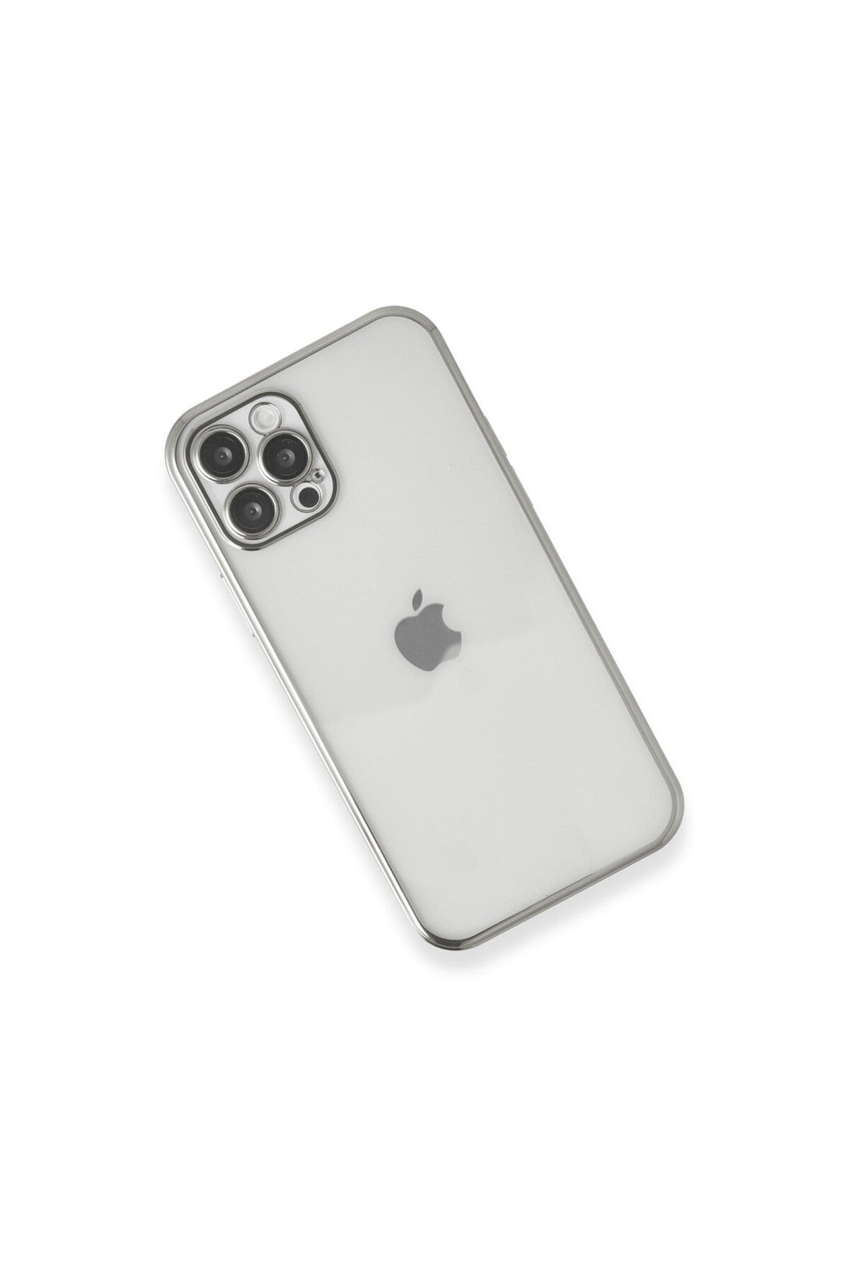 Apple iPhone 12 Pro Max Uyumlu Kılıf Lensli Silikon - Gümüş
