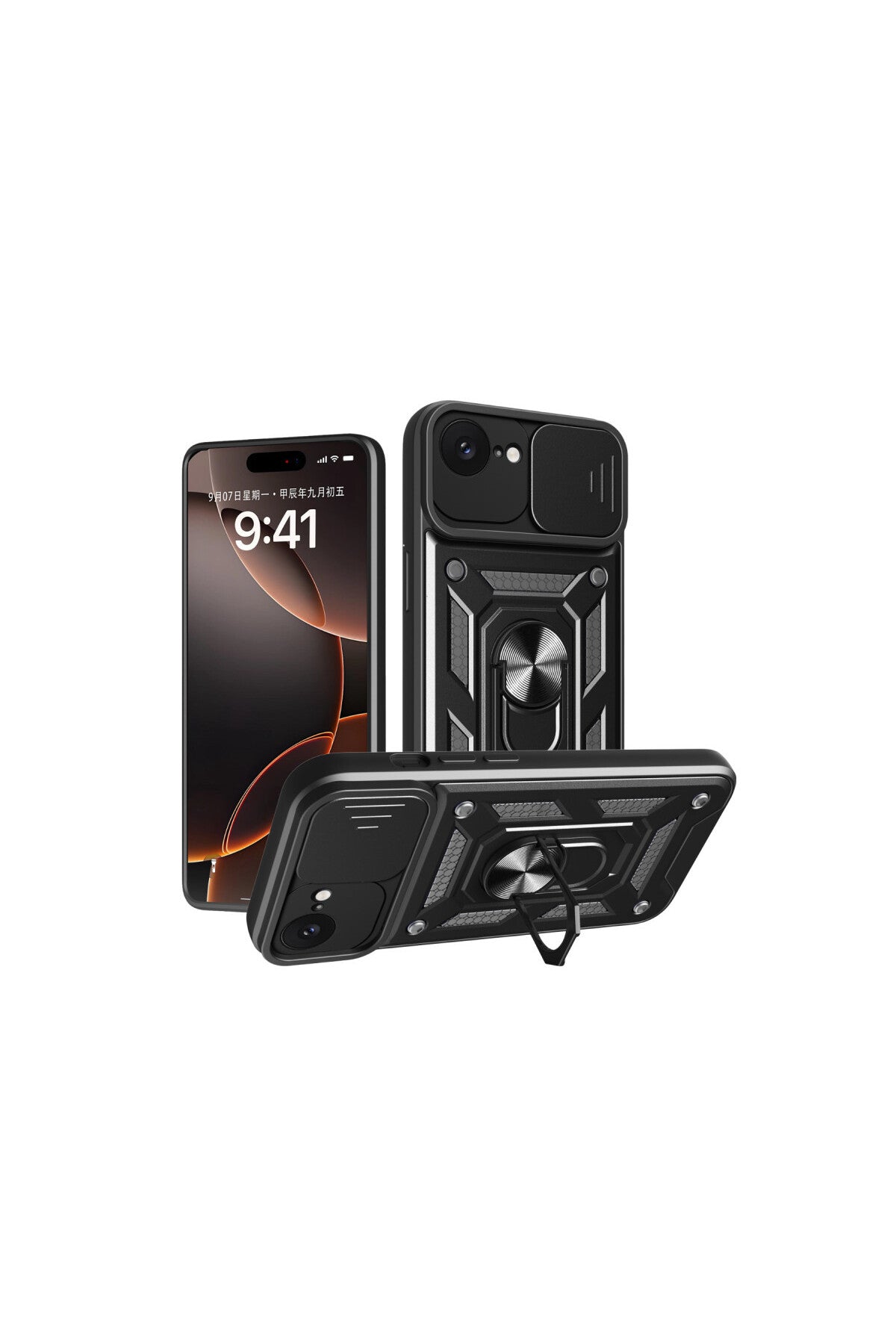 Apple iPhone 16E Uyumlu Kılıf Pars Lens Yüzüklü Silikon - Siyah