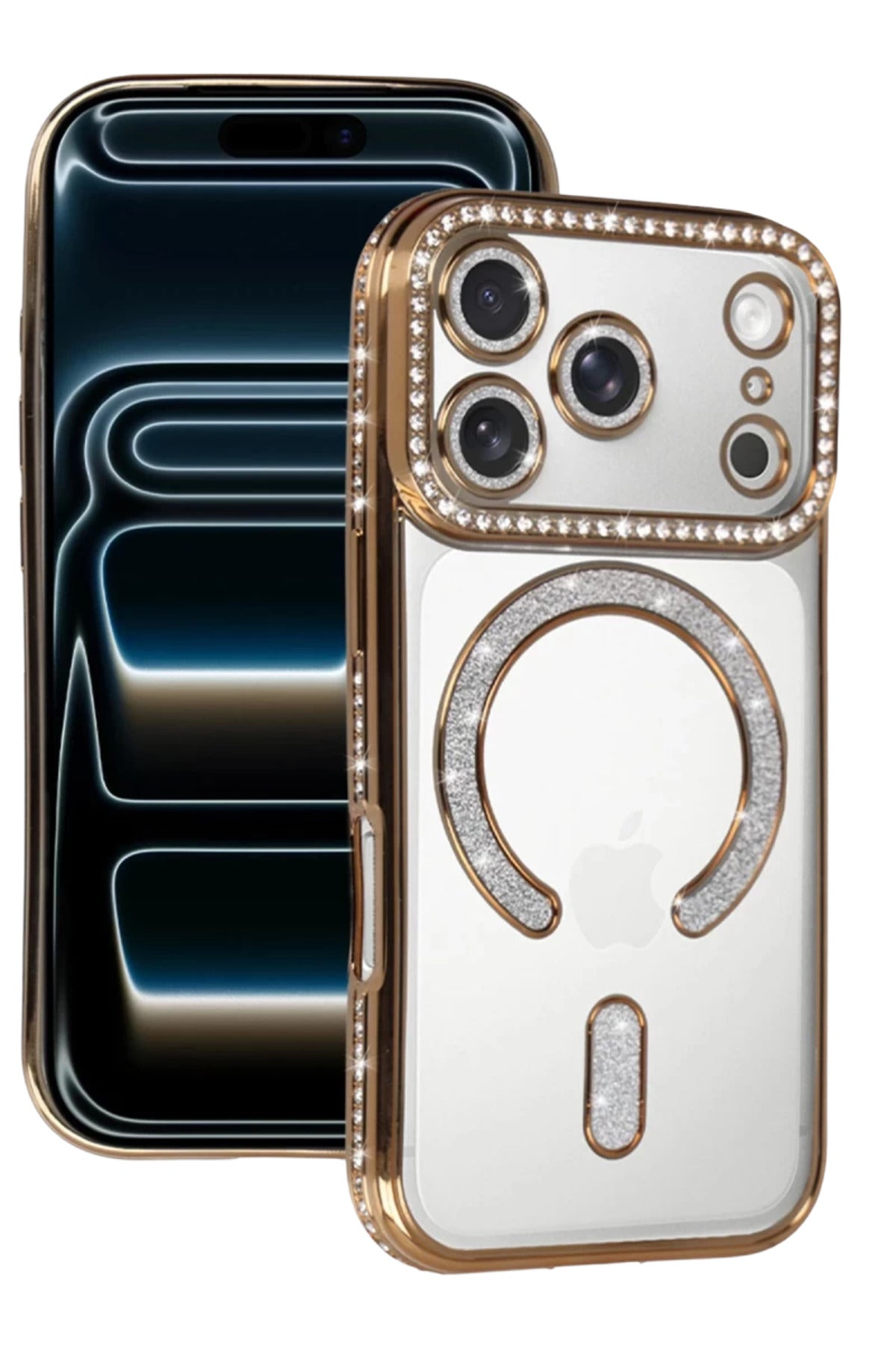 Apple iPhone 17 Pro Max Uyumlu Joke Simli Magneticsafe Kılıf - Gold