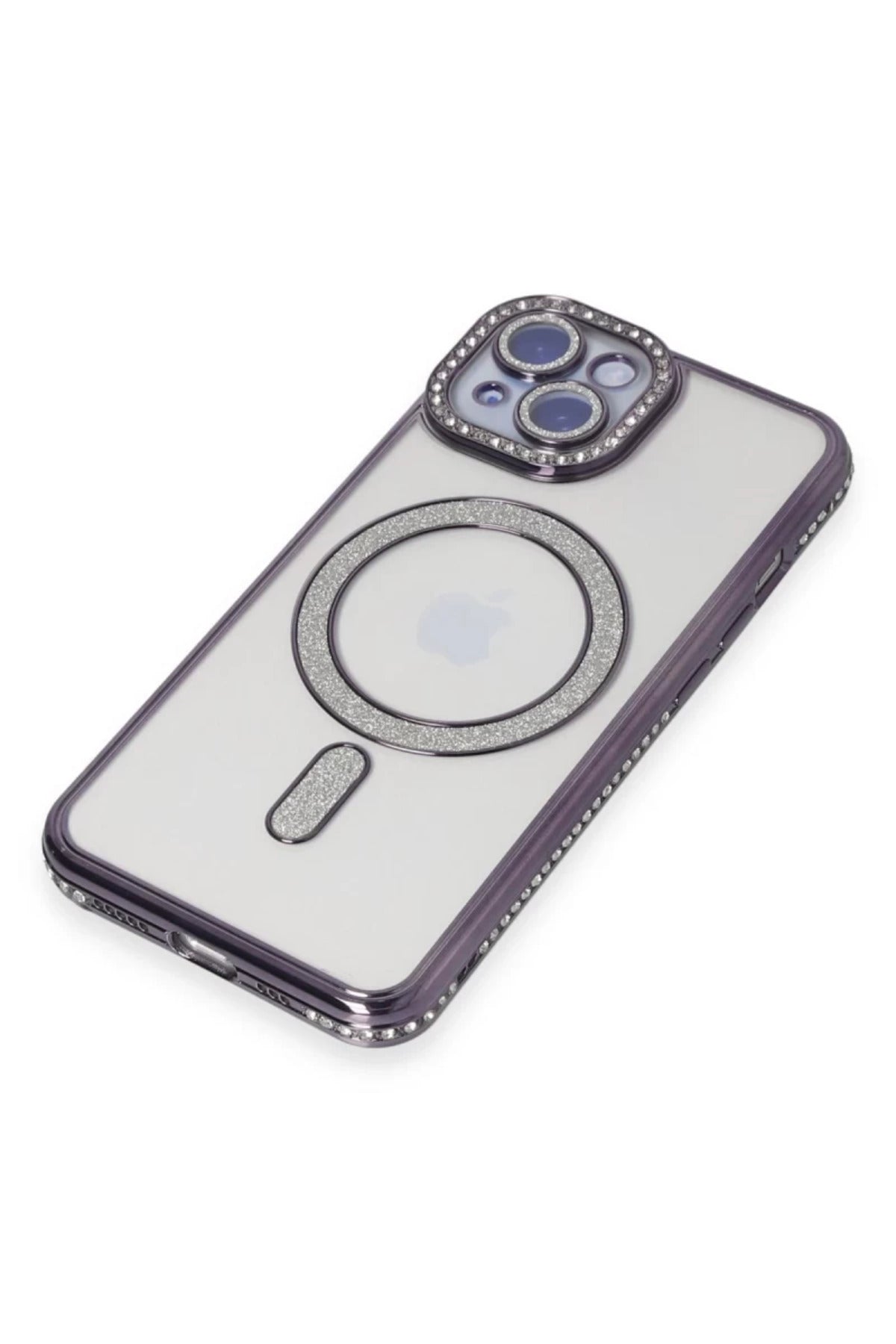 Apple iPhone 13 Uyumlu Kılıf Joke Simli Magneticsafe Kılıf - Derin Mor