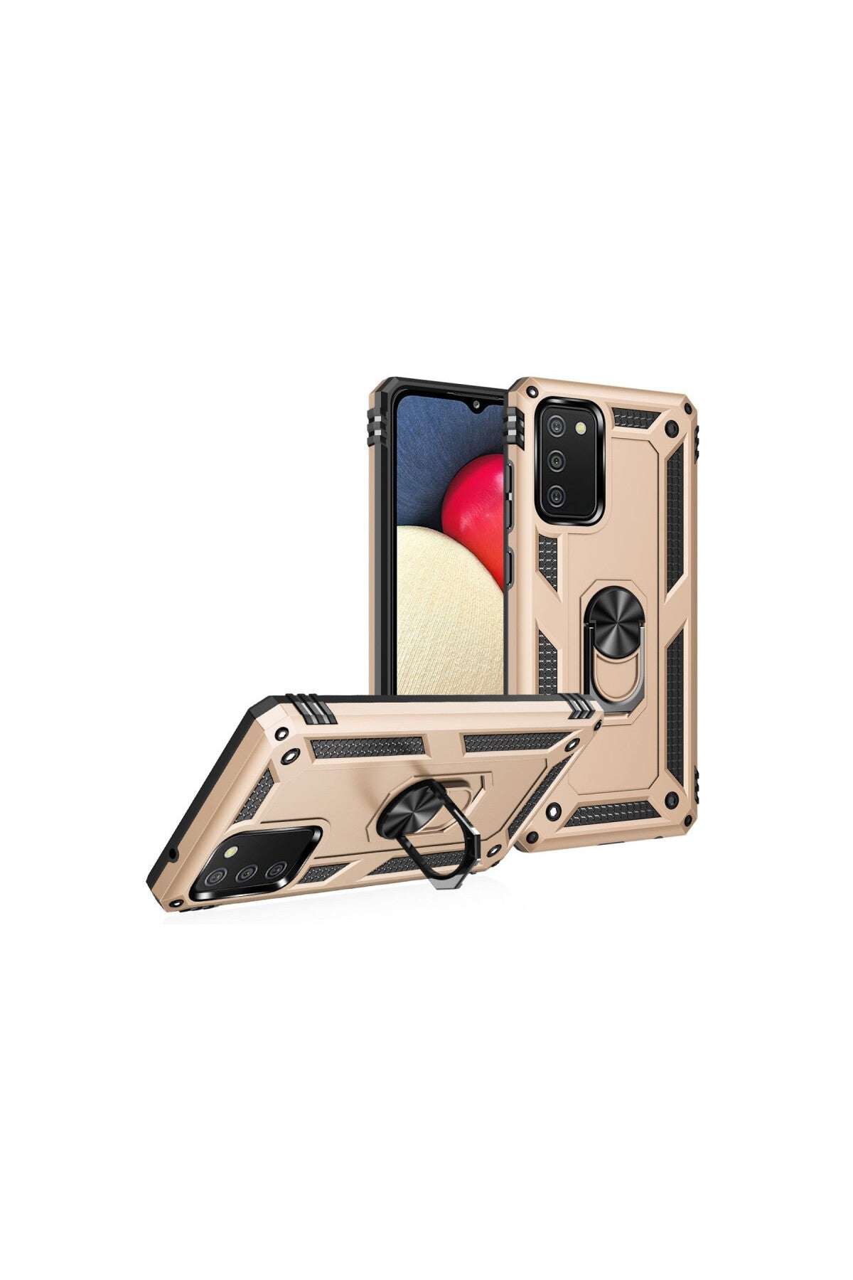 Samsung Galaxy A03S Uyumlu Kılıf Sofya Yüzüklü Silikon Kapak - Gold