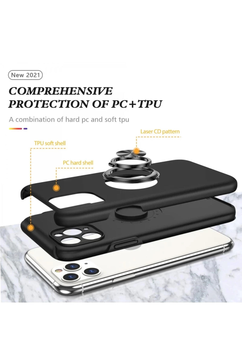Apple iPhone 11 Pro Max Uyumlu Kılıf Elit Yüzüklü Kapak - Siyah