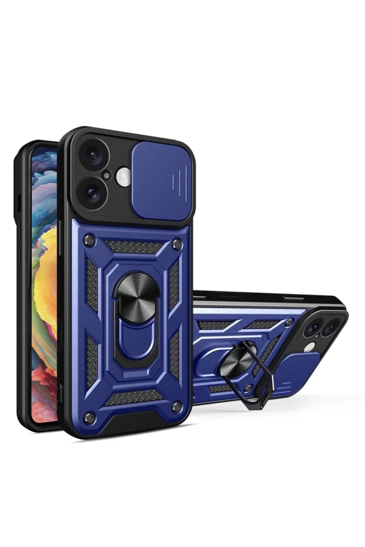 Apple iPhone 16 Uyumlu Kılıf Pars Lens Yüzüklü Silikon - Lacivert