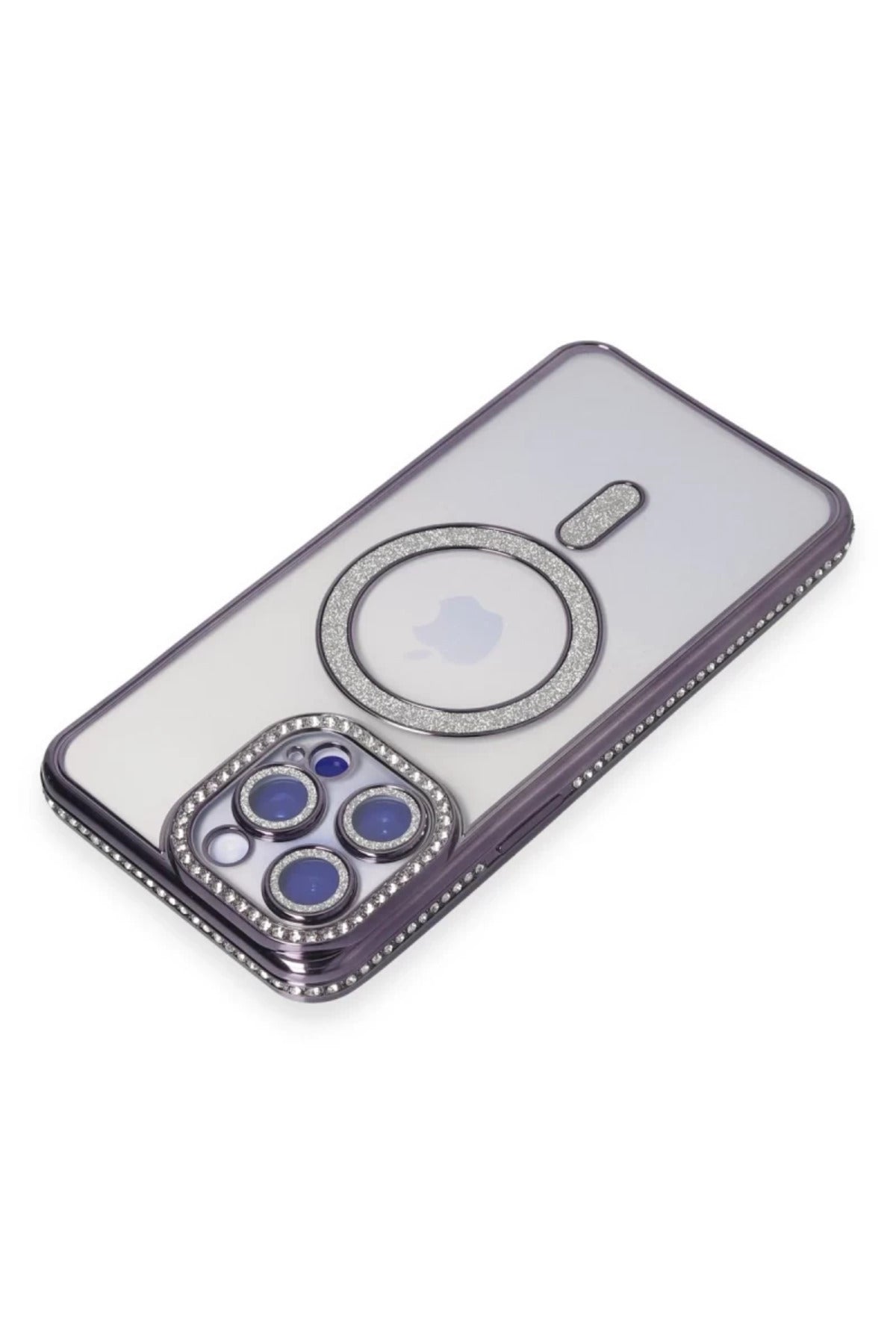 Apple iPhone 15 Pro Max Uyumlu Kılıf Joke Simli Magneticsafe Kılıf - Derin Mor