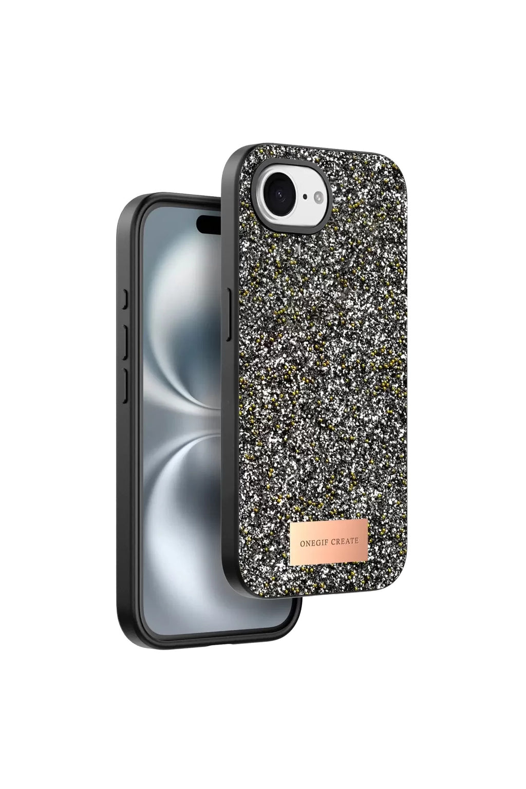 Onegif Apple iPhone 16E Uyumlu Bright Simli Kapak - Gümüş