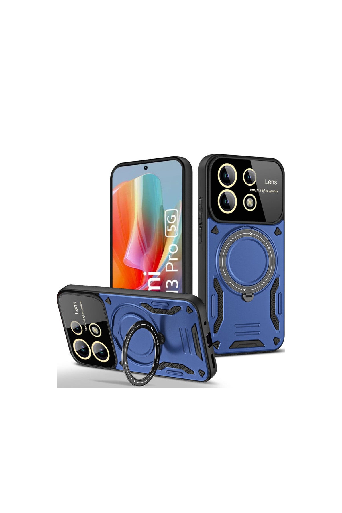 Xiaomi Redmi Note 13 Pro 5G Uyumlu Kılıf Joy Lens Standlı Kapak - Lacivert