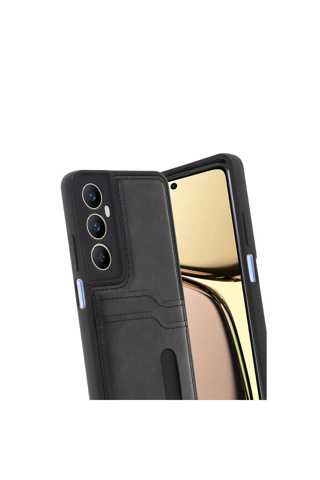 Realme C65 Uyumlu Sara Kartvizitli Deri Kılıf - Siyah