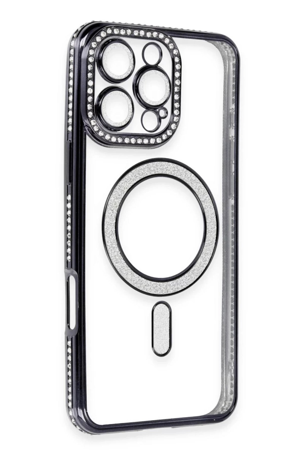 Apple iPhone 16 Pro Max Uyumlu Kılıf Joke Simli Magneticsafe Kılıf - Gri