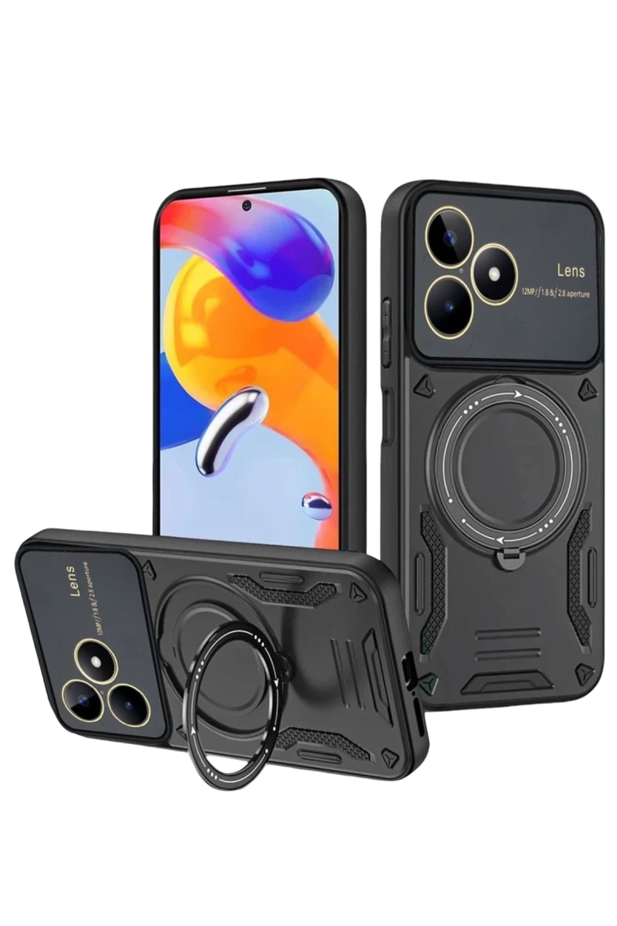 Realme C53 Uyumlu Kılıf Joy Lens Standlı Kapak - Siyah