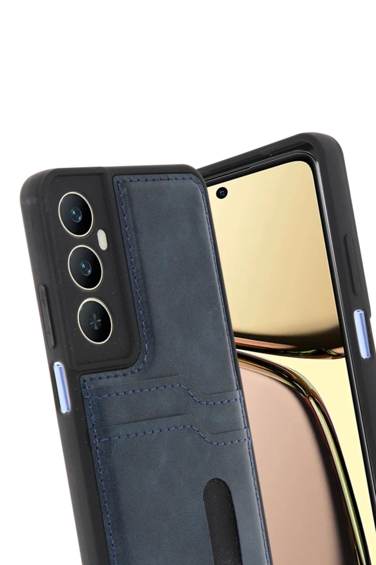 Realme C65 Uyumlu Sara Kartvizitli Deri Kılıf - Lacivert