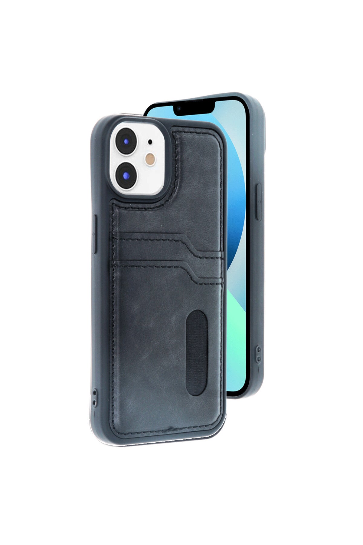 Apple iPhone 11 Uyumlu Kılıf Sara Kartvizitli Deri Kılıf - Siyah