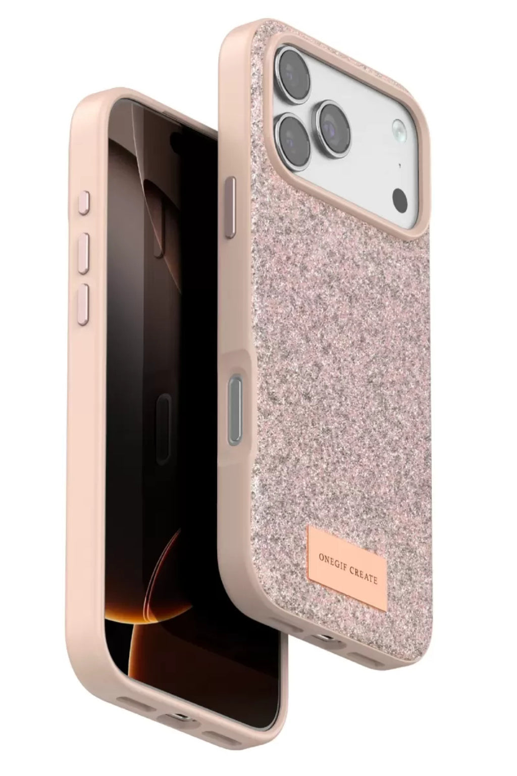 Onegif Apple iPhone 17 Pro Uyumlu Bright Simli Kapak - Pembe