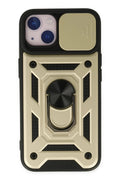 Apple iPhone 14 Uyumlu Kılıf Pars Lens Yüzüklü Silikon - Gold