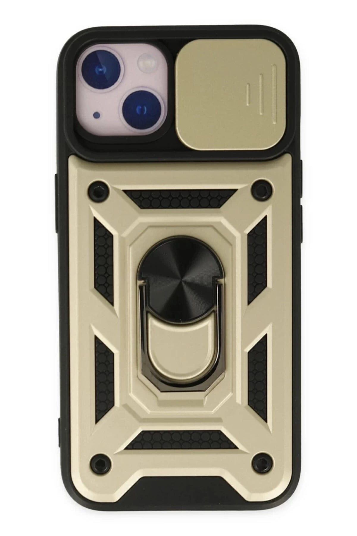 Apple iPhone 14 Uyumlu Kılıf Pars Lens Yüzüklü Silikon - Gold