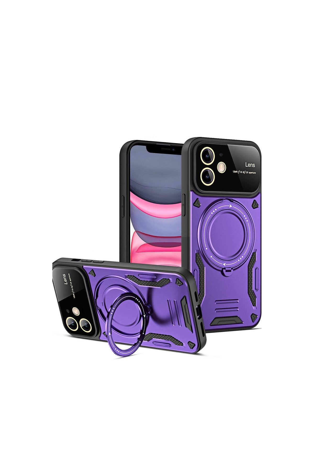 Apple iPhone 11 Uyumlu Kılıf Joy Lens Standlı Kapak - Mor