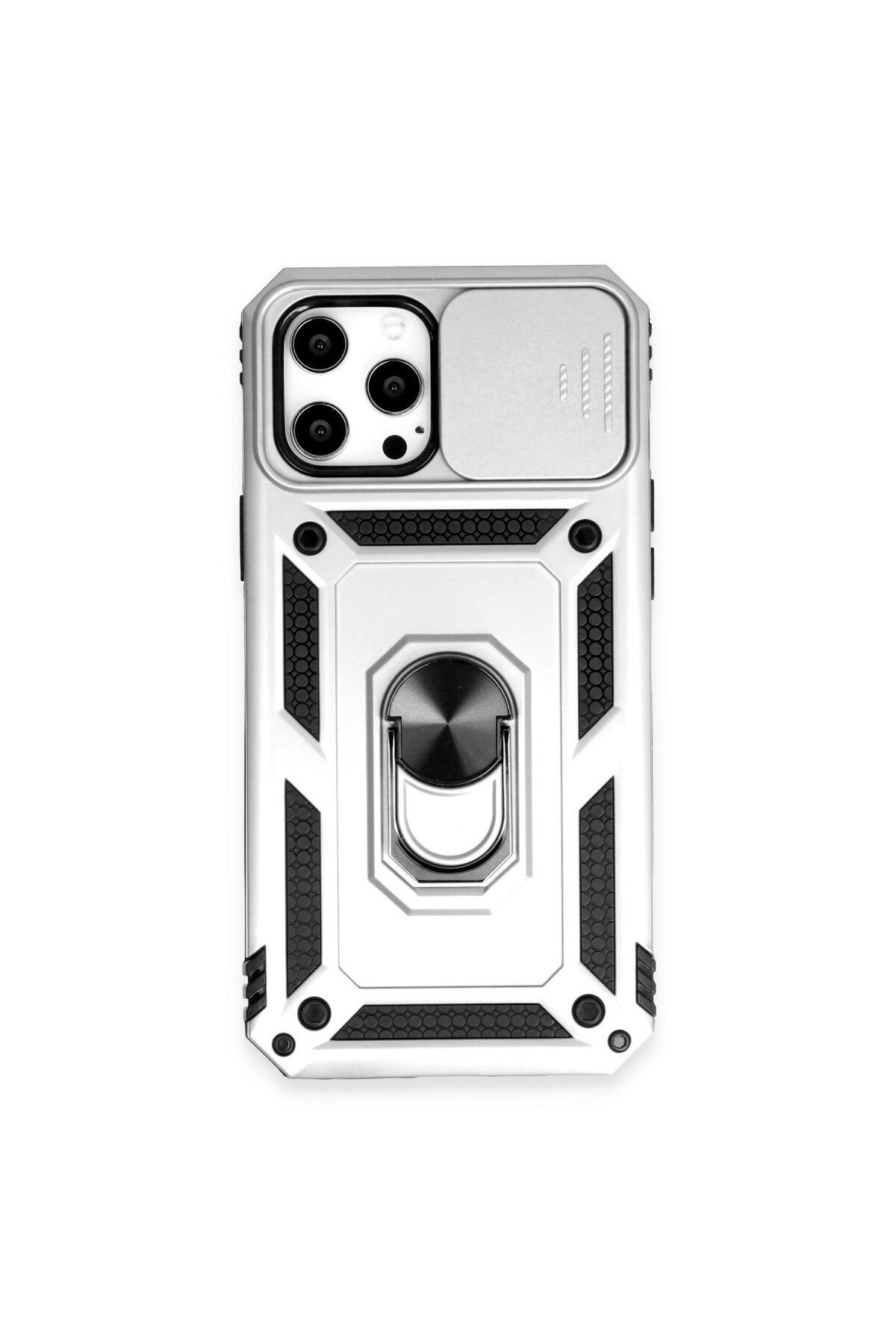 Apple iPhone 12 Pro Max Uyumlu Kılıf Pars Lens Yüzüklü Silikon - Gümüş