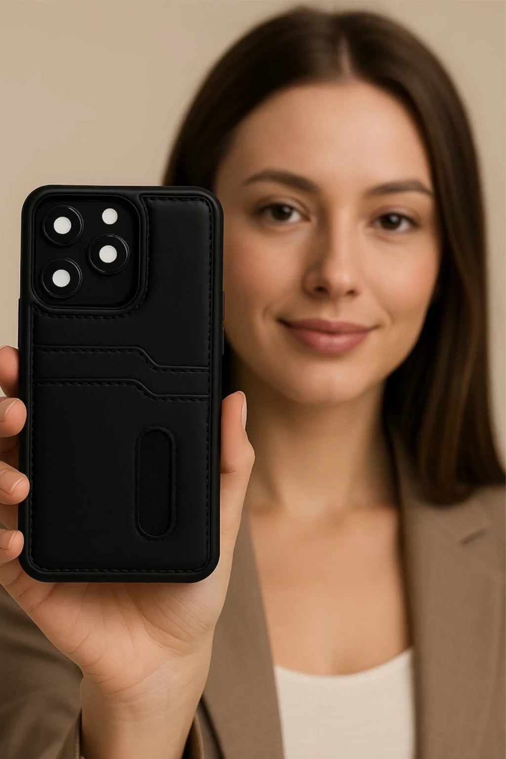 Apple iPhone 16E Uyumlu Kılıf Sara Kartvizitli Deri Kılıf - Siyah