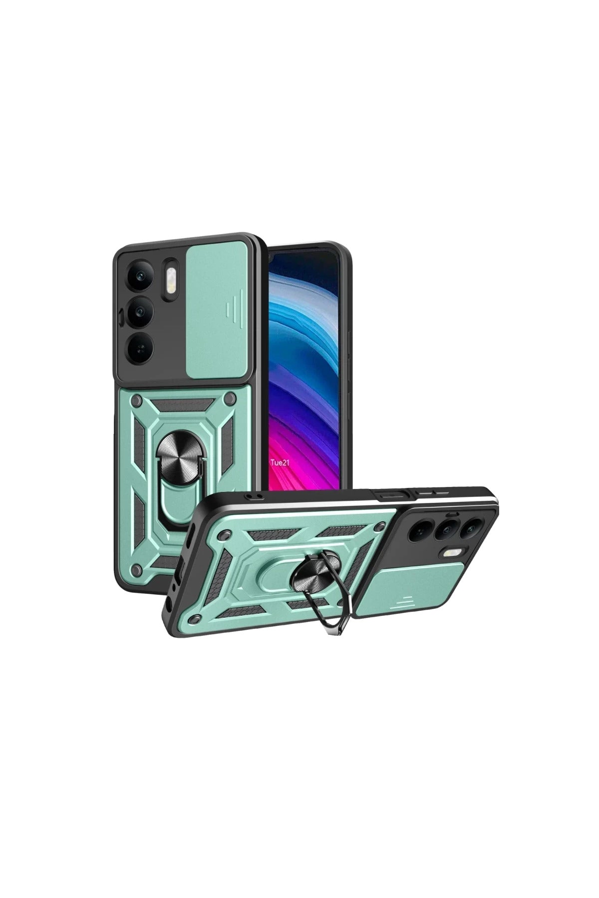 Realme C75 4G Uyumlu Kılıf Pars Lens Yüzüklü Silikon - Yeşil