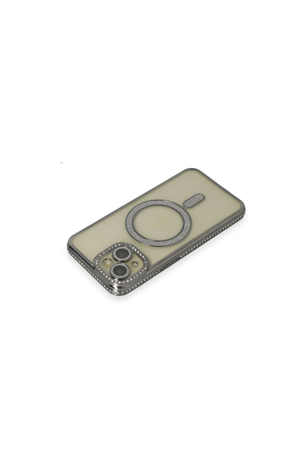 Apple iPhone 15 Uyumlu Kılıf Joke Simli Magneticsafe Kılıf - Gri