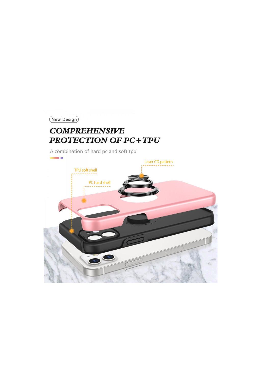 Apple iPhone 12 Uyumlu Kılıf Elit Yüzüklü Kapak - Pembe