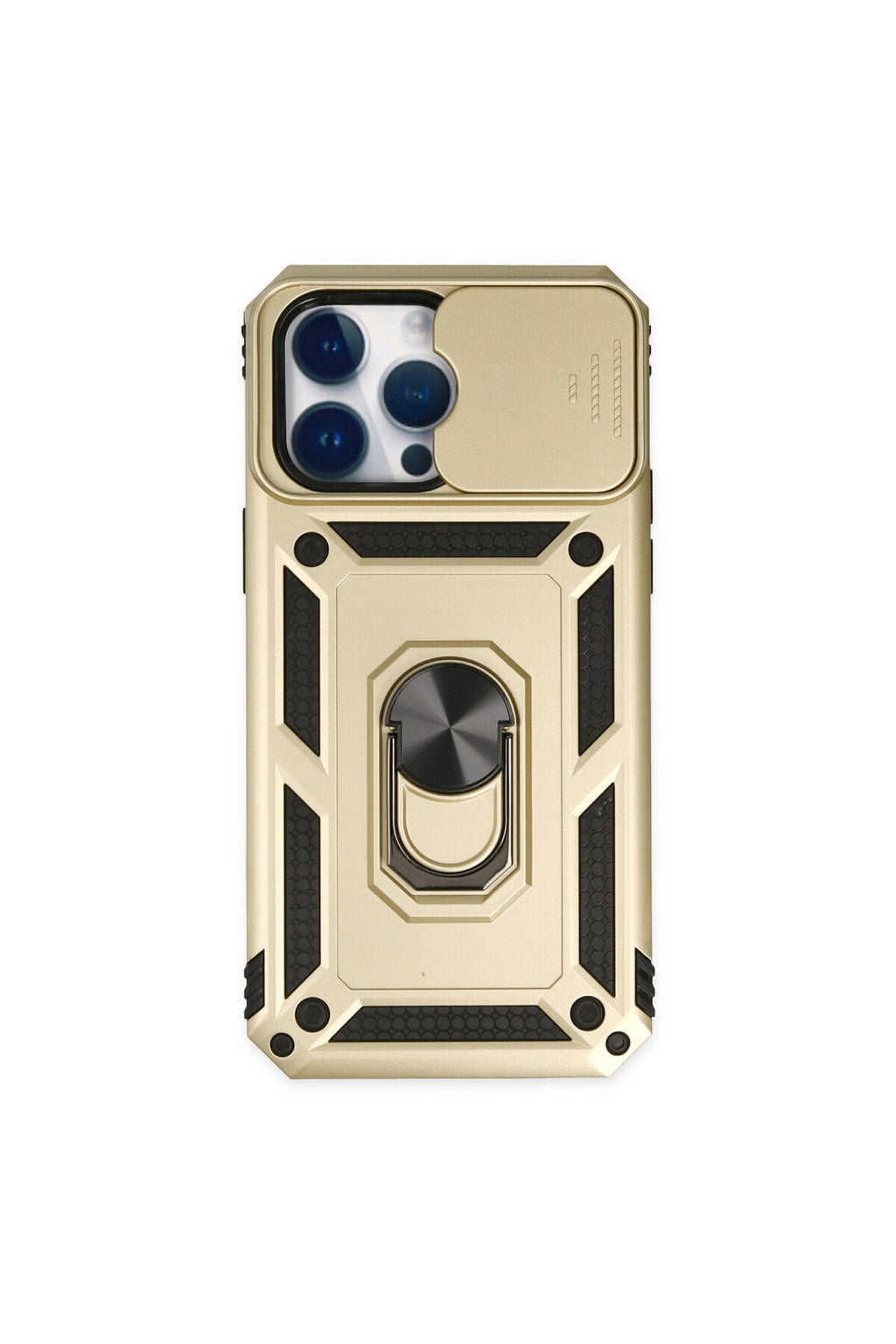 Apple iPhone 14 Pro Max Uyumlu Kılıf Pars Lens Yüzüklü Silikon - Gold