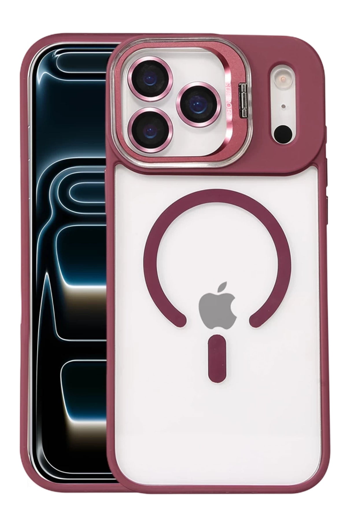 Joko Apple iPhone 17 Pro Max Uyumlu Remim Lensli Magsafe Standlı Kapak - Bordo
