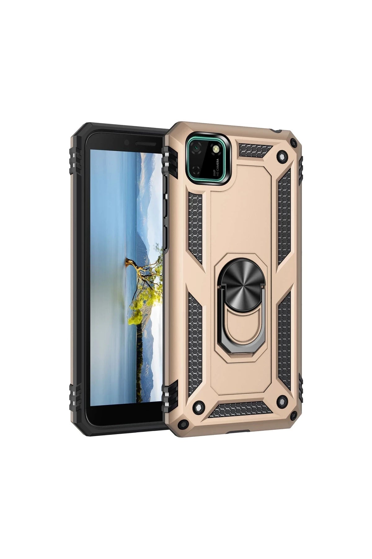 Huawei Y5P Uyumlu Kılıf Sofya Yüzüklü Silikon Kapak - Gold